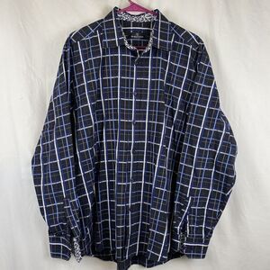 Bugatchi Uomo Mens Button Up black and blue plaid shirt XL